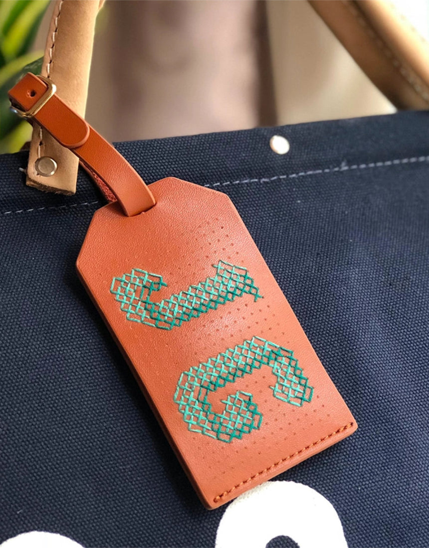 Brown Luggage Tag DIY Stitch Kit, Chasing Threads