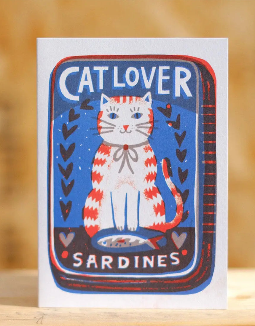 Cat Lover Sardines Greeting Card, Printed Peanut