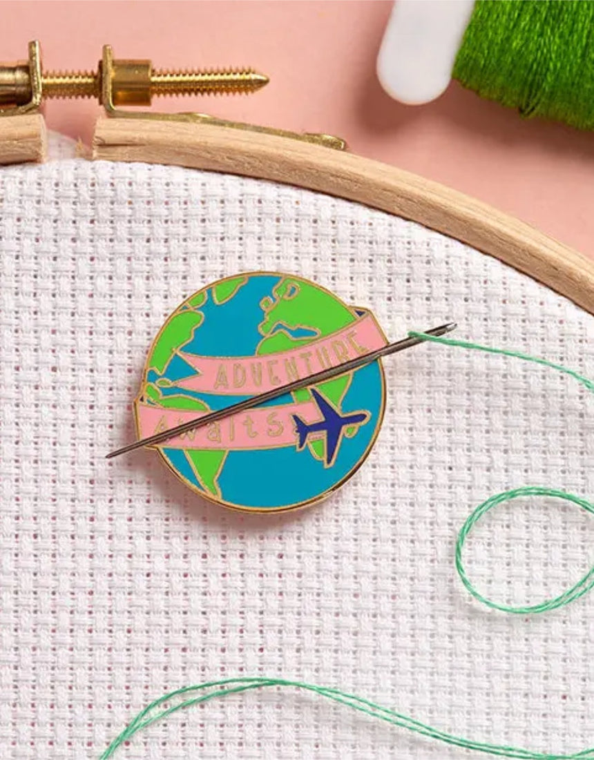 Adventure Awaits Globe Magnetic Needle Minder, Caterpillar Cross Stitch