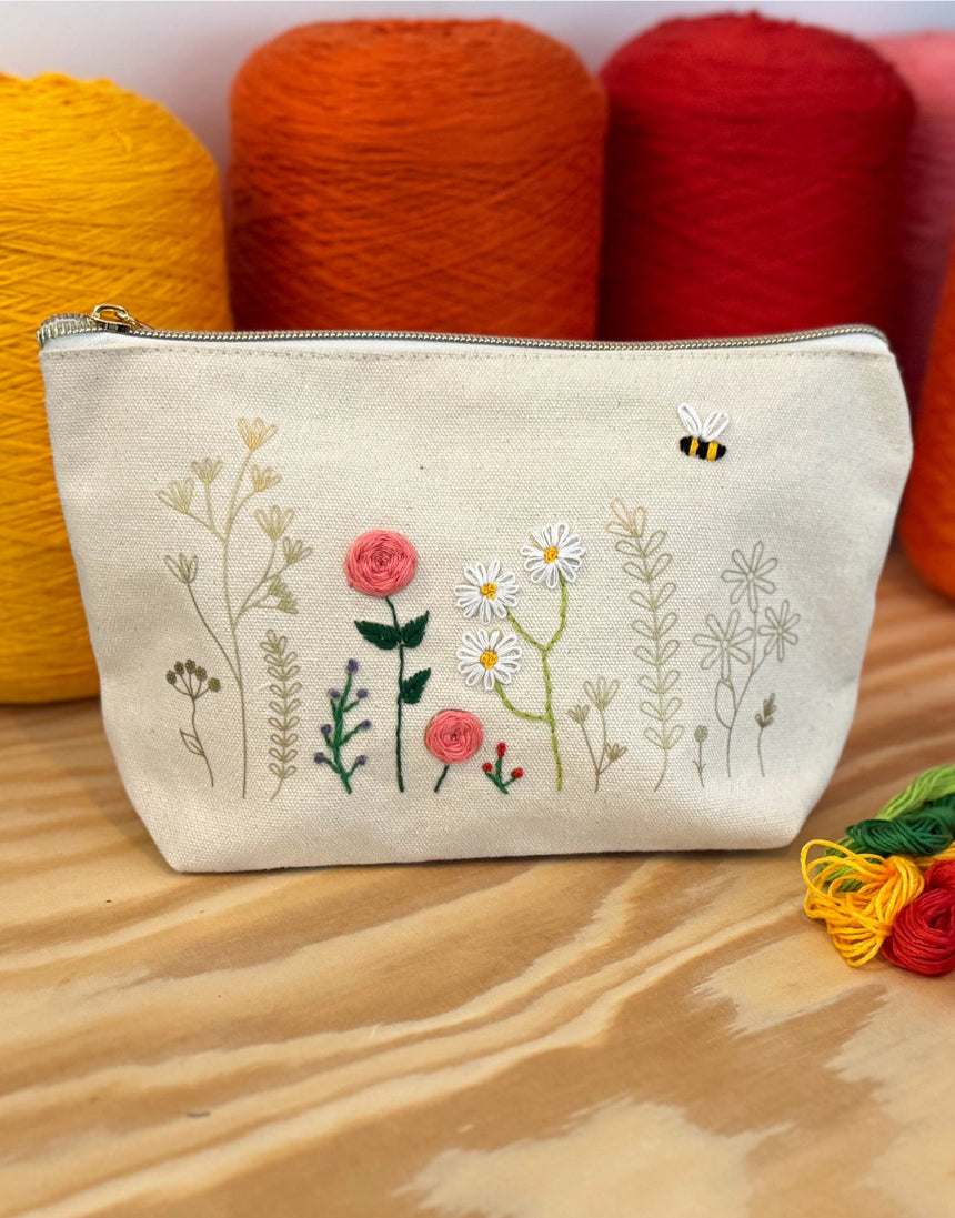 Stitch Your Flowers Zip Pouch Embroidery Kit, Chasing Threads