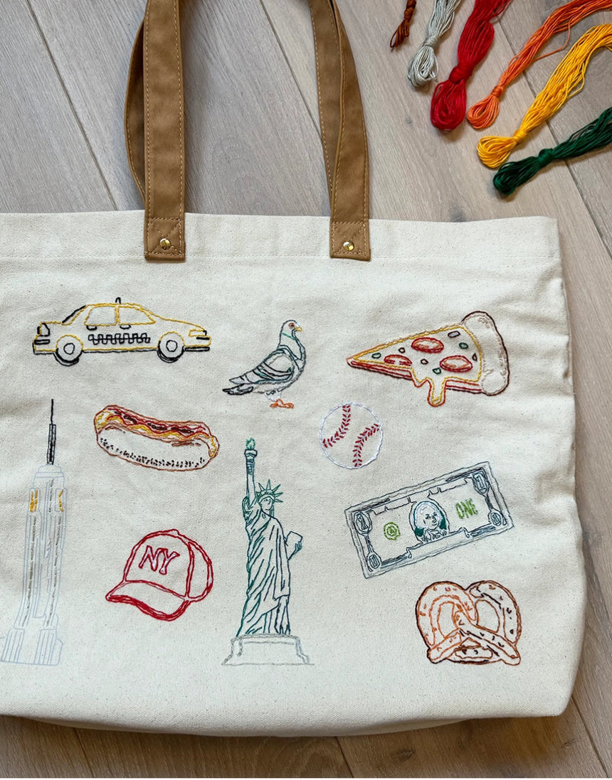 Stitch Your City - New York City Tote Bag Embroidery Kit, Chasing Threads