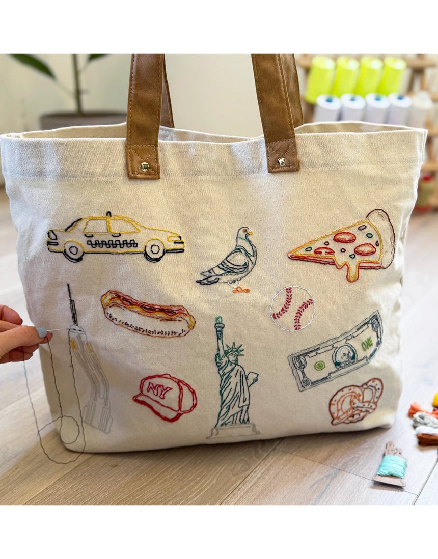 Stitch Your City - New York City Tote Bag Embroidery Kit, Chasing Threads