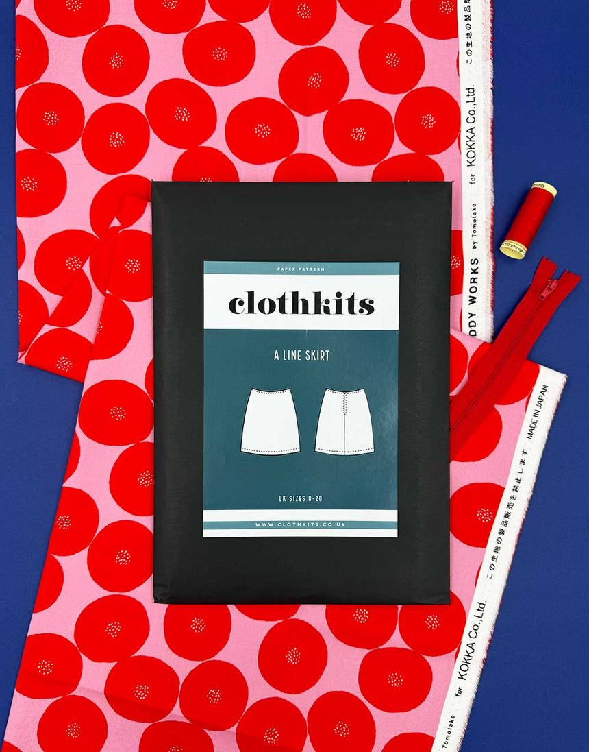 Clothkits A-Line Skirt Dressmaking Kit, Tomotake Red on Pink