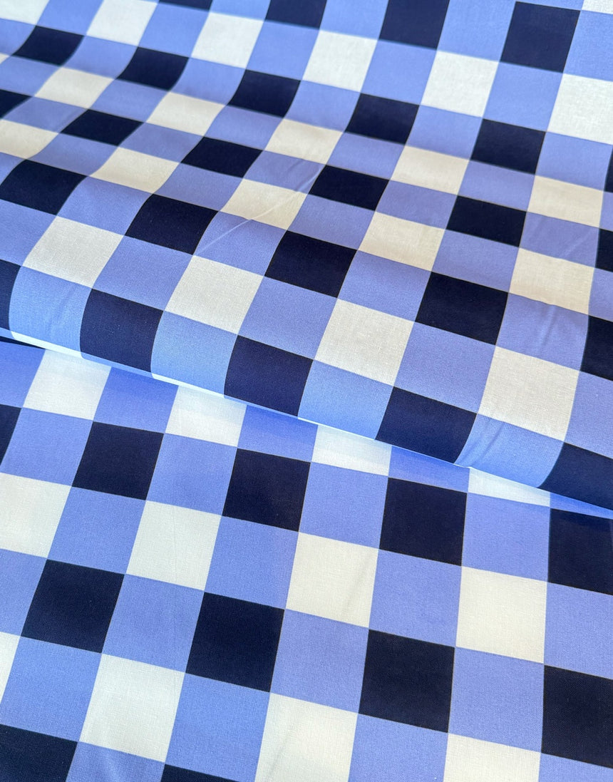 Blue Checks Coated Cotton Water Resistant Fabric