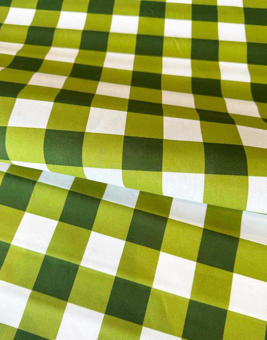 Green Checks Coated Cotton Fabric
