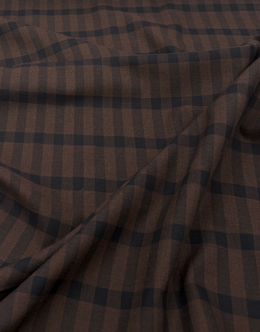 Cossato Cotton & Cashmere Check Fabric, Navy & Brown