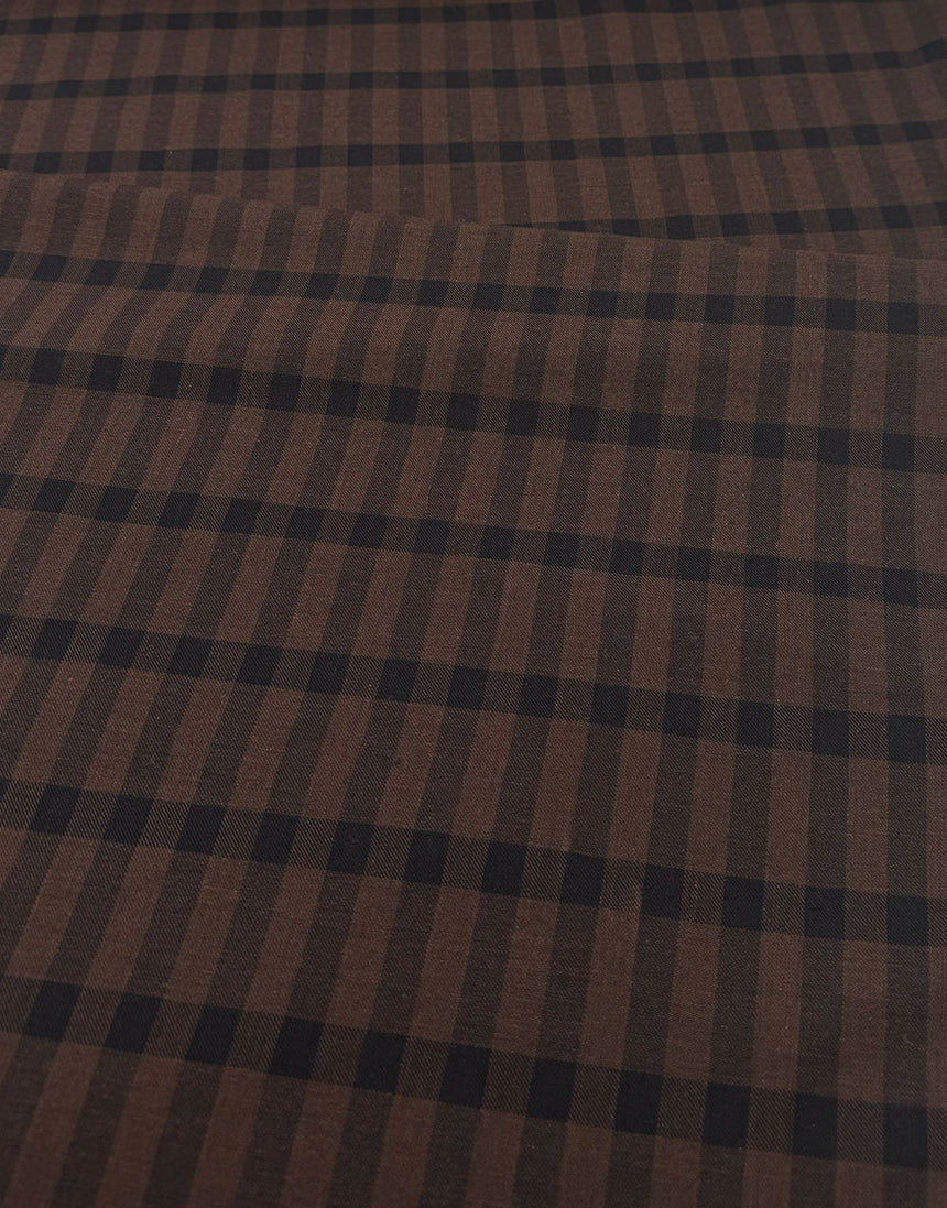 Cossato Cotton & Cashmere Check Fabric, Navy & Brown