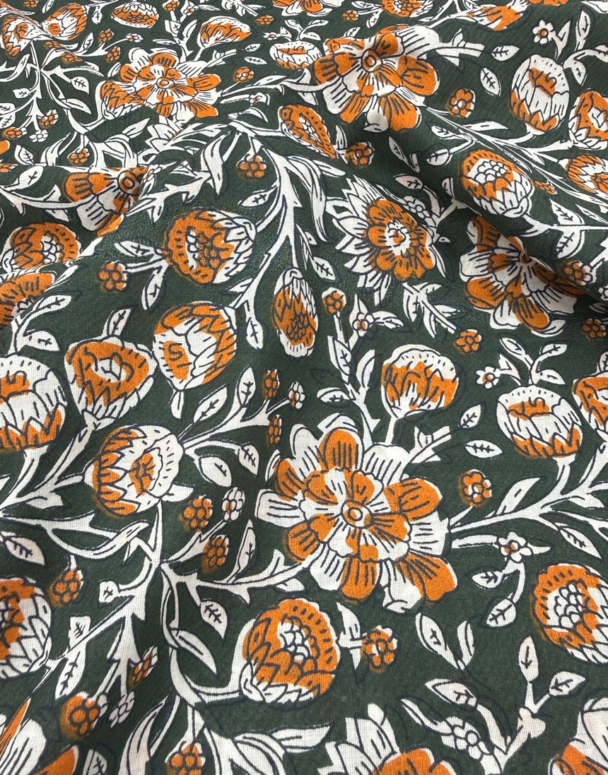 Hedgerow Bel Floral, Indian Block Print Cotton Fabric