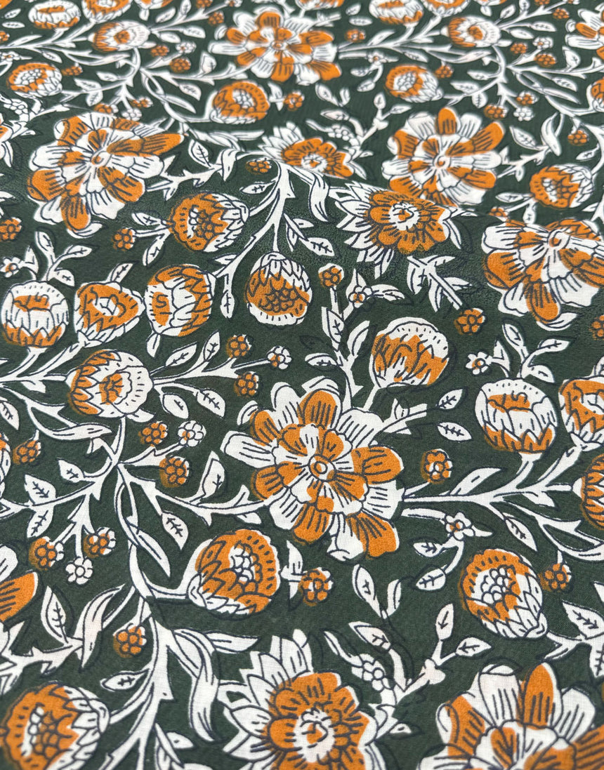 Hedgerow Bel Floral, Indian Block Print Cotton Fabric