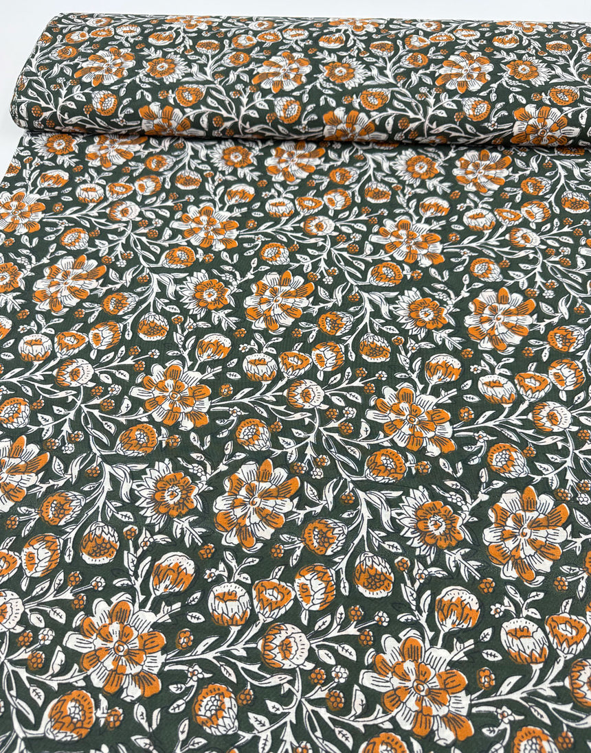 Hedgerow Bel Floral, Indian Block Print Cotton Fabric