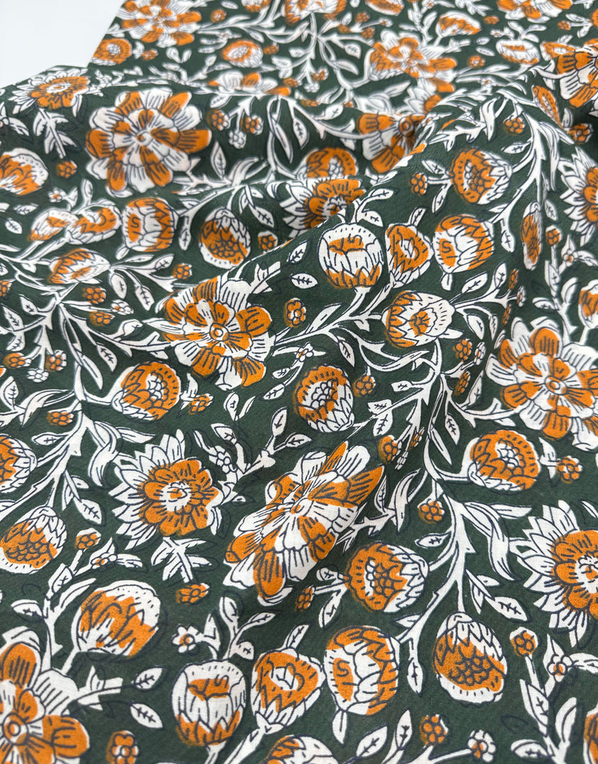 Hedgerow Bel Floral, Indian Block Print Cotton Fabric