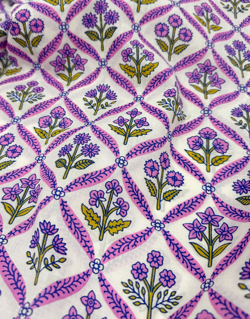 Rose Jali Trellis, Indian Block Print Cotton Fabric