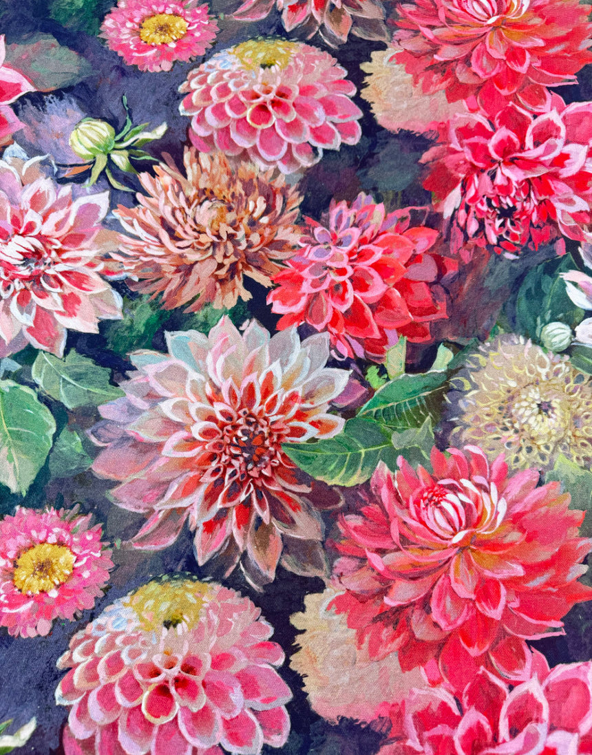 Dahlia Noir Printed Cotton Canvas Fabric