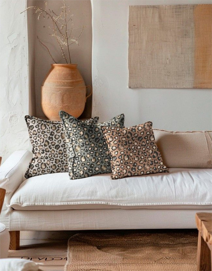 Sage Grey Leopard Cotton Canvas Fabric