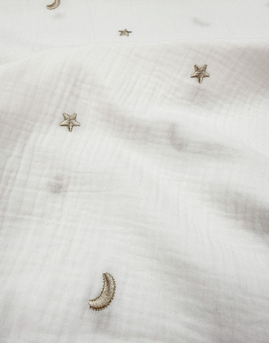 White Moonlight Embroidered Cotton Double Gauze Fabric