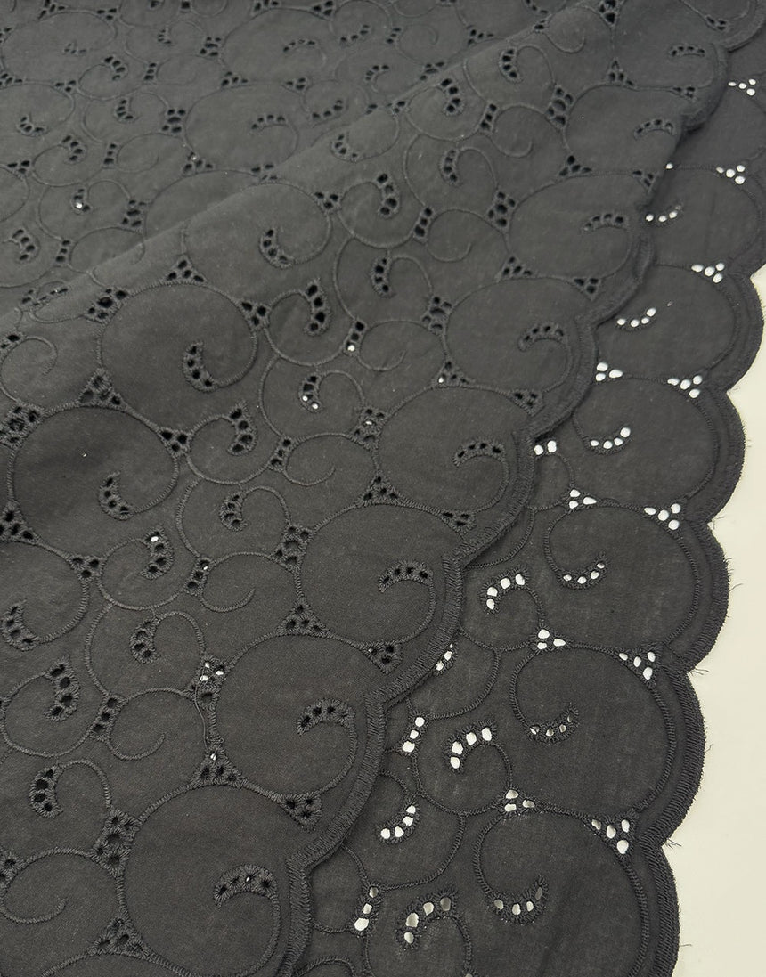 Black Swirl Embroidered Cotton Fabric