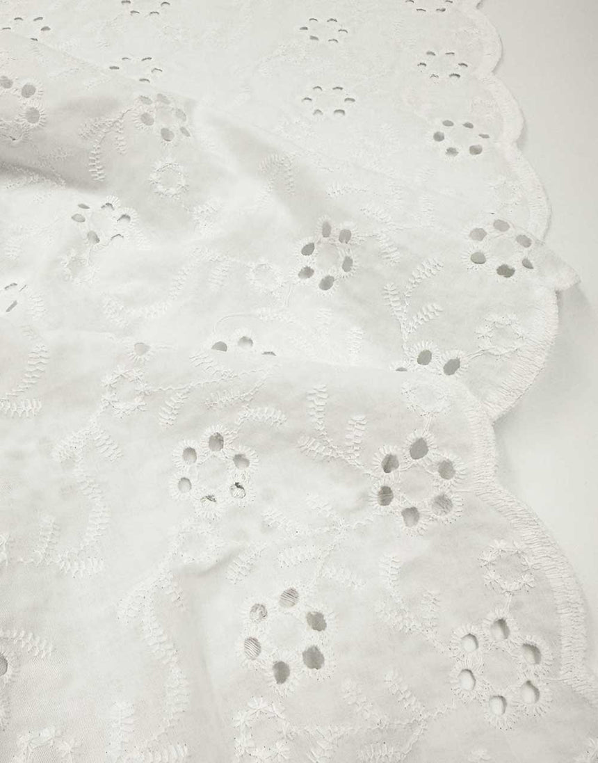 White Scallop Edge Embroidered Cotton Fabric