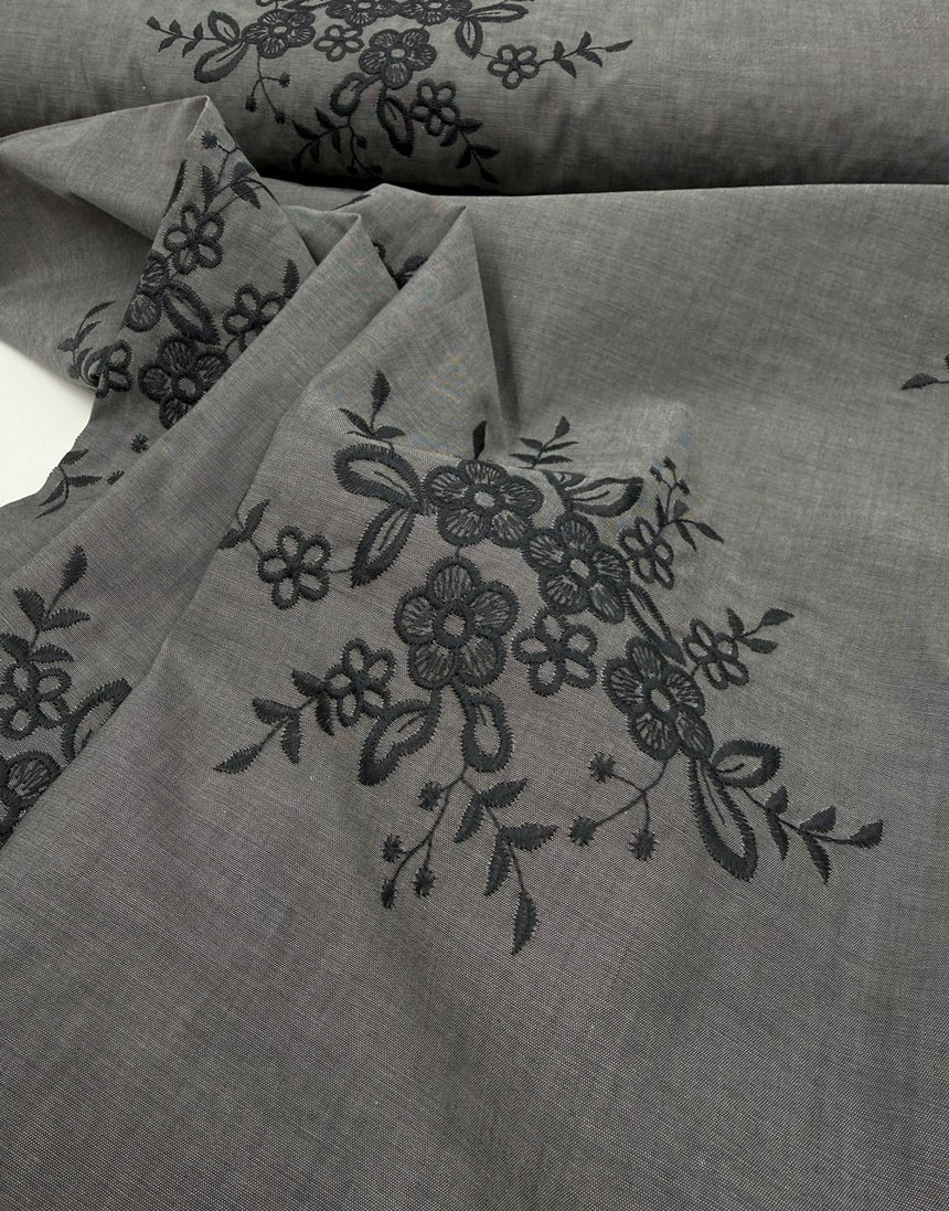 Ash Blossom Embroidered Cotton Fabric