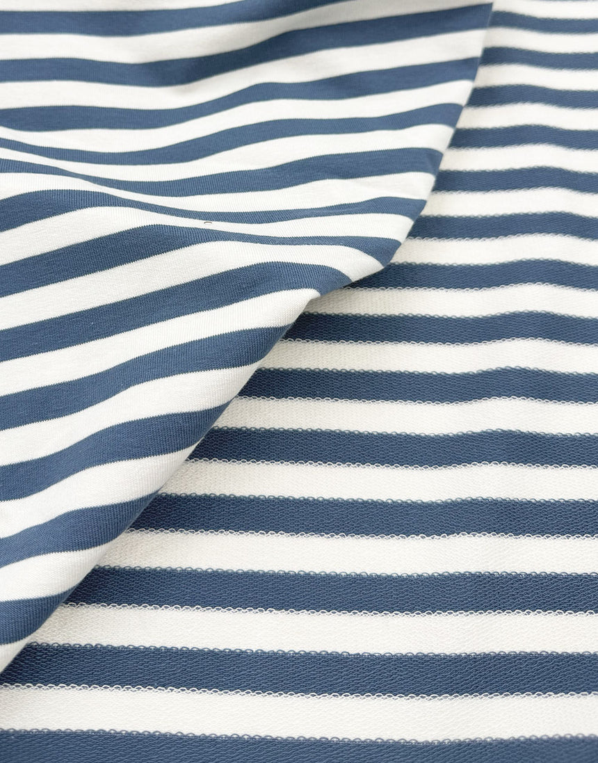 Jeans Blue Striped Yarn Dyed French Terry Fabric