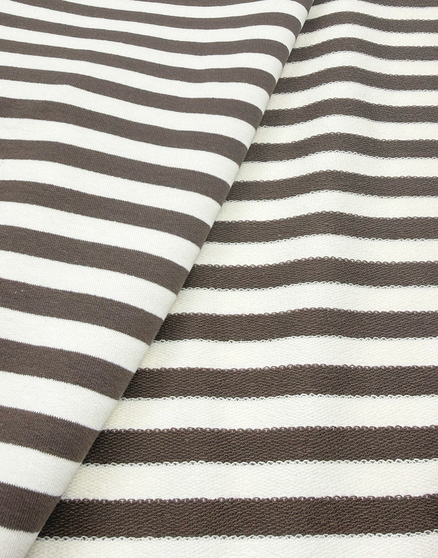 Taupe Striped Yarn Dyed French Terry Fabric