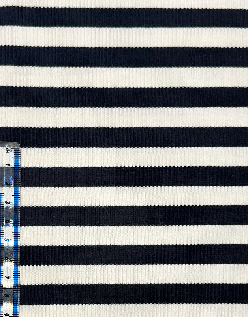 Navy Striped Yarn Dyed French Terry Fabric