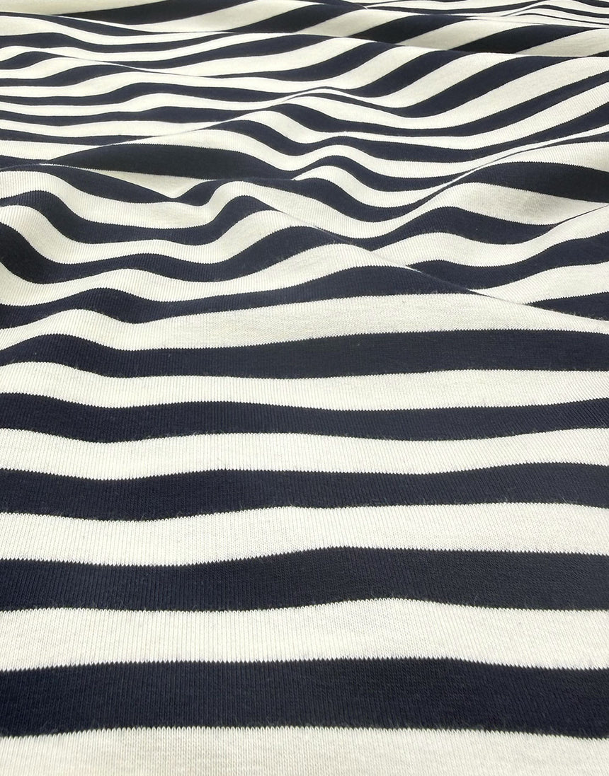 Navy Striped Yarn Dyed French Terry Fabric