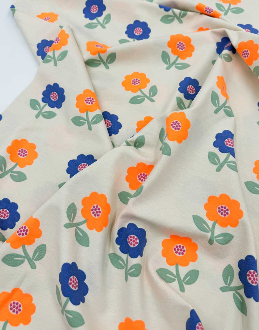 Off-White Flower Pop Cotton Jersey Fabric