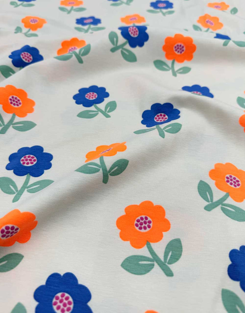 Off-White Flower Pop Cotton Jersey Fabric
