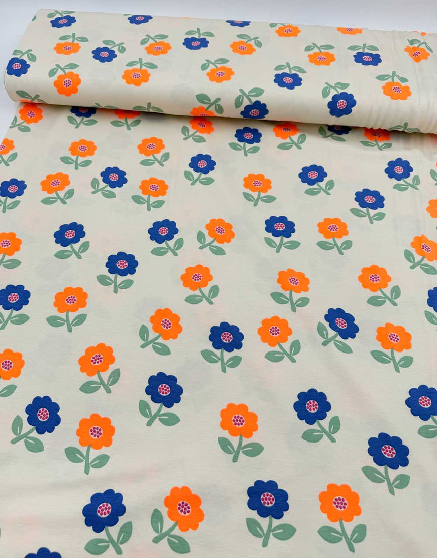 Off-White Flower Pop Cotton Jersey Fabric