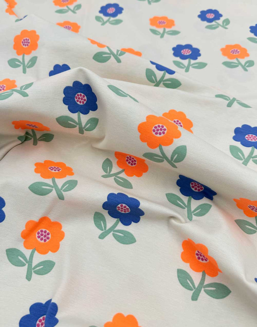 Off-White Flower Pop Cotton Jersey Fabric