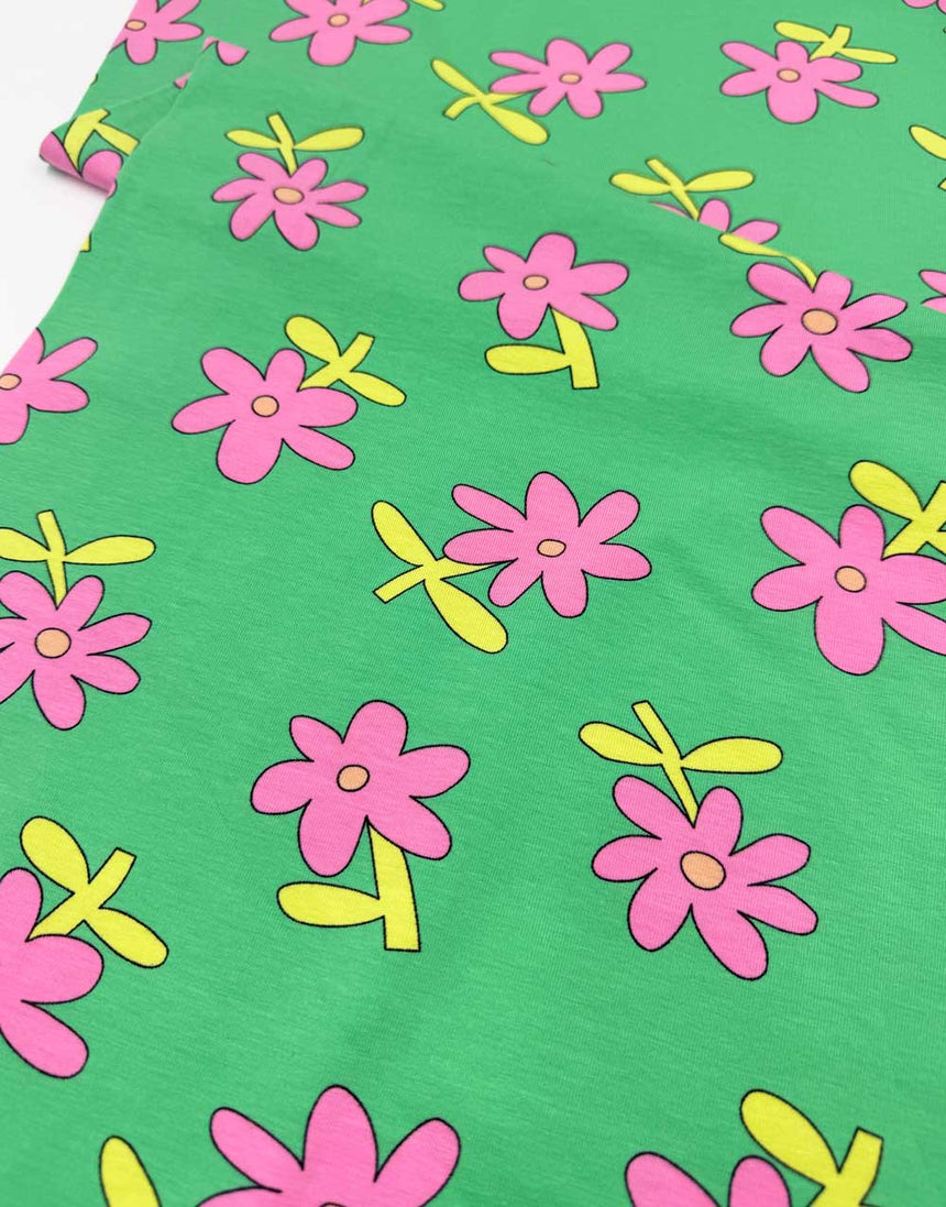 Mint Daisy Pop Organic Cotton Jersey Fabric, Jennifer Bouron