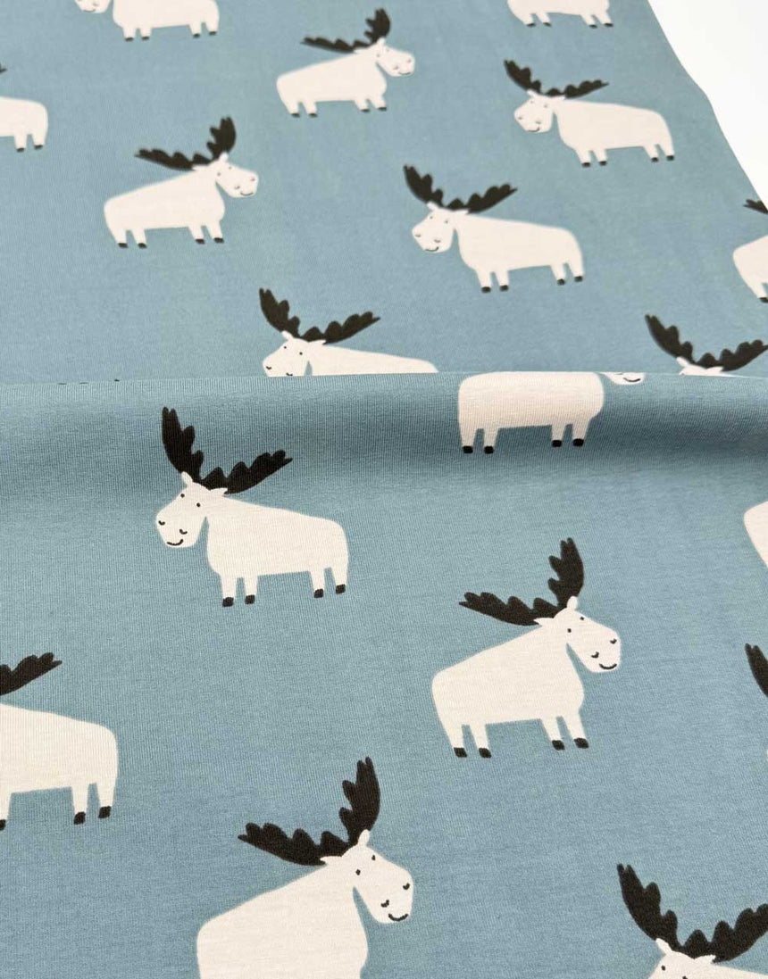 Remnant 2m -Blue Moose Cotton Jersey Fabric