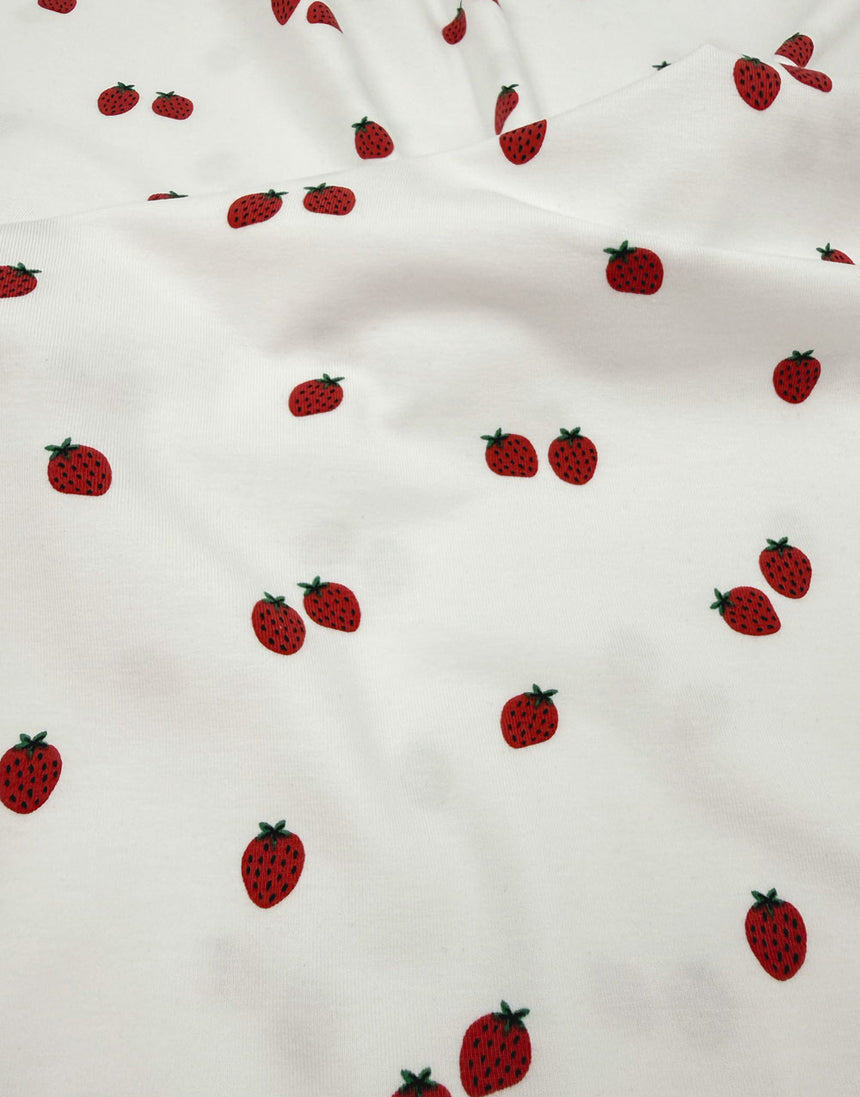 White Strawberry Scatter Organic Cotton Jersey Fabric