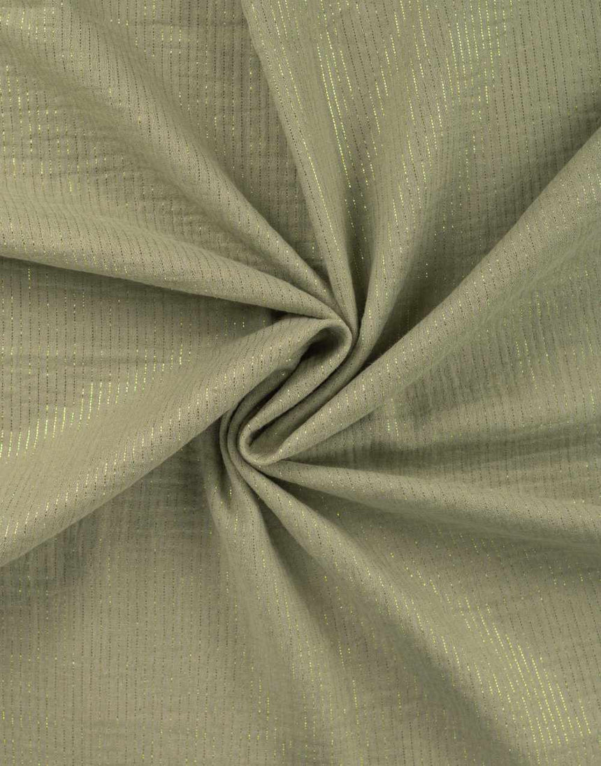 Khaki Metallic Stripe Cotton Muslin Fabric
