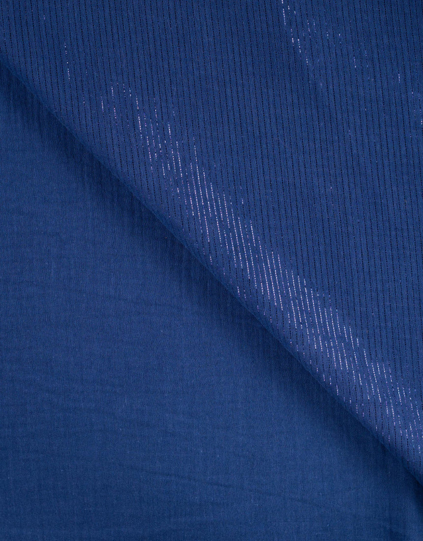 Navy Metallic Stripe Cotton Muslin Fabric