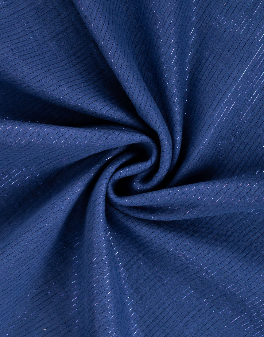 Navy Metallic Stripe Cotton Muslin Fabric