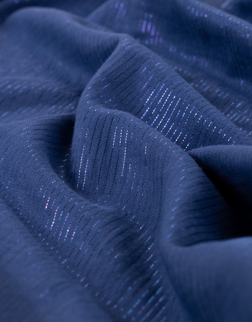 Navy Metallic Stripe Cotton Muslin Fabric