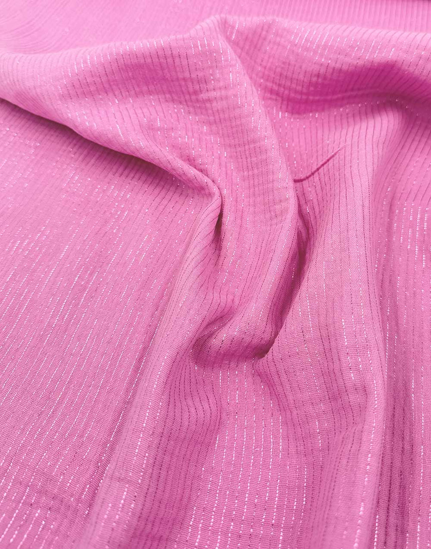 Pink Metallic Stripe Cotton Muslin Fabric