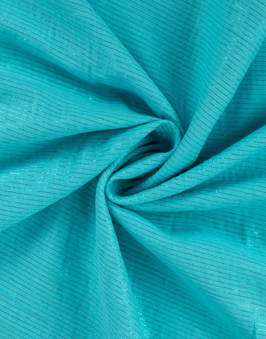 Turquoise Metallic Stripe Cotton Muslin Fabric