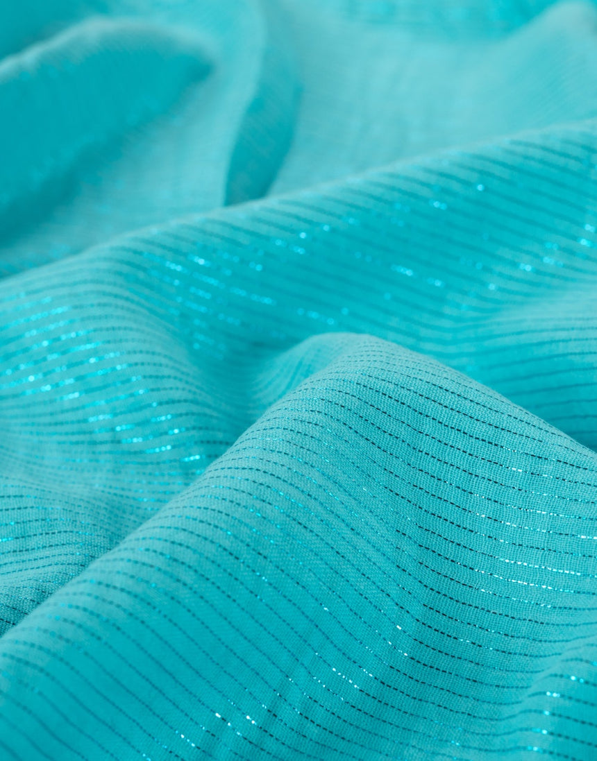 Turquoise Metallic Stripe Cotton Muslin Fabric
