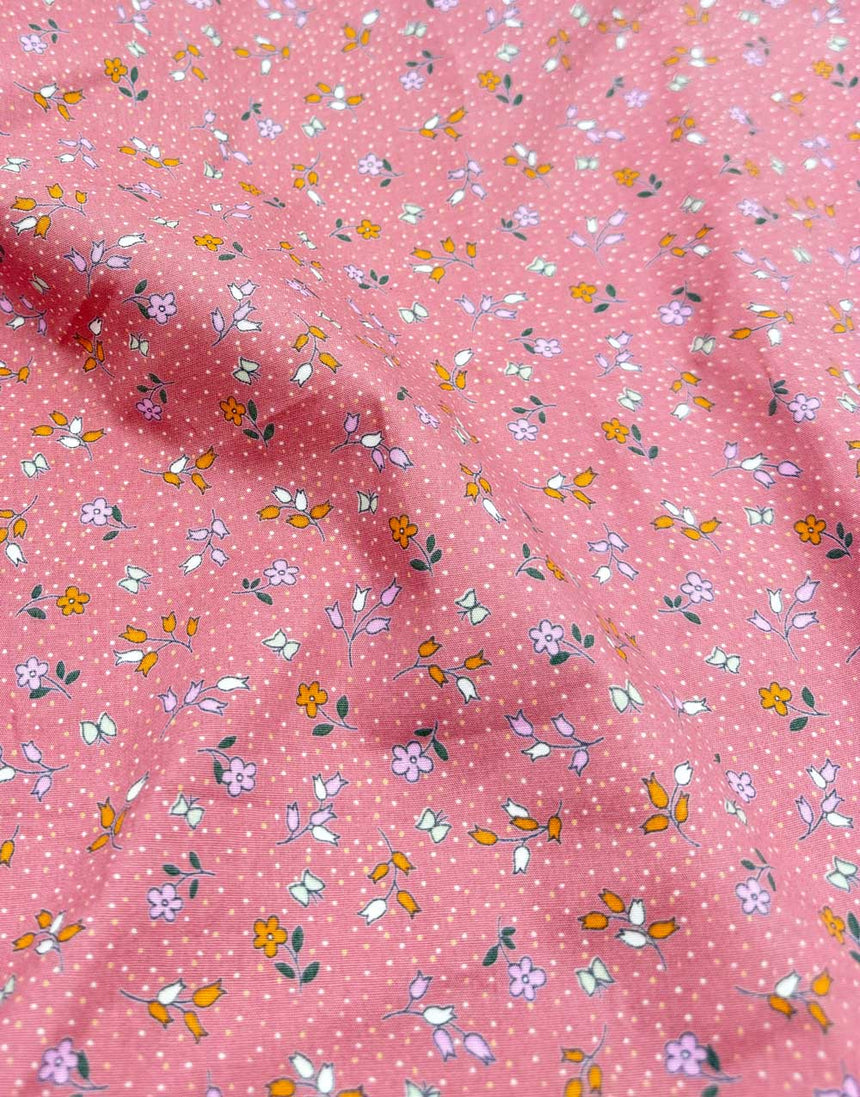 Rosy Meadow  Ditsy Floral Cotton Poplin Fabric
