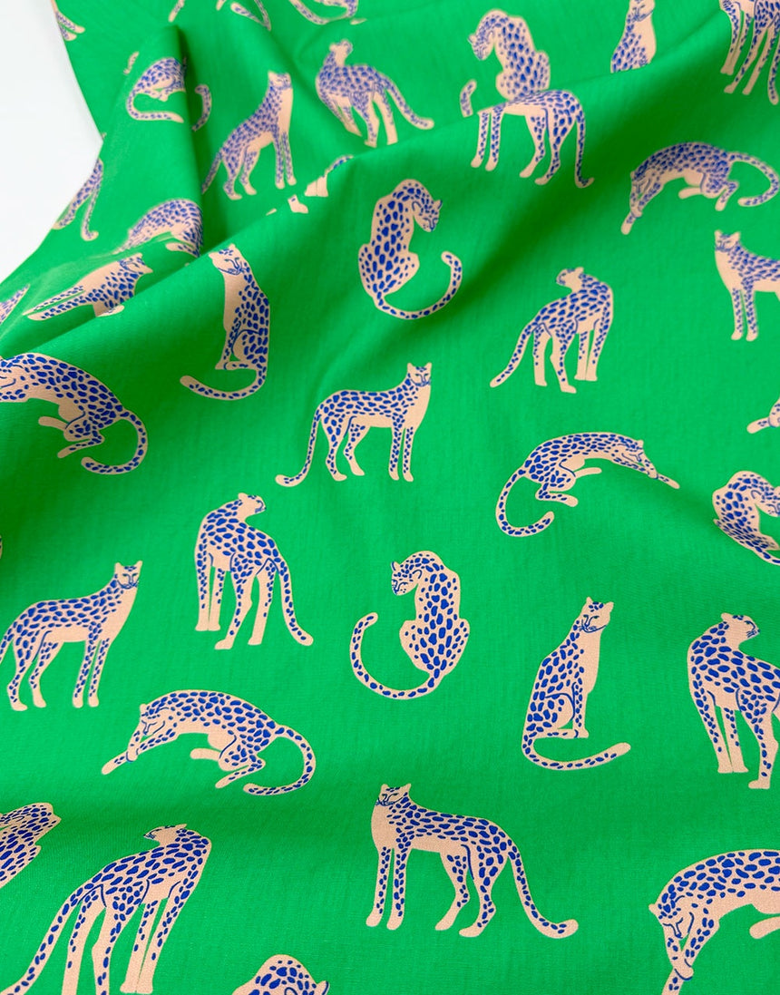 Emerald Green Leopards Cotton Poplin Fabric