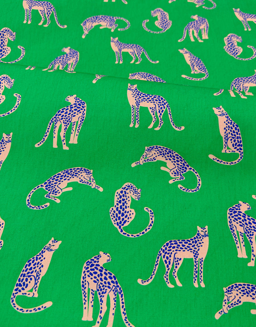 Emerald Green Leopards Cotton Poplin Fabric