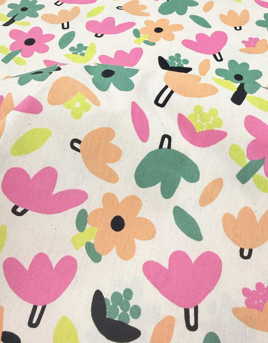 Natural Petite Fleurs Organic Cotton Poplin Fabric, Jennifer Bouron