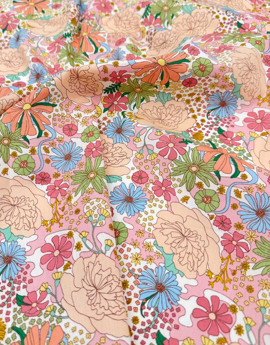 Peach Sorbet Bloom Printed Cotton Poplin Fabric