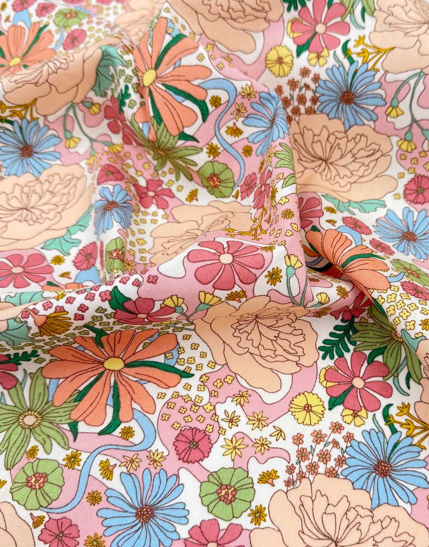 Peach Sorbet Bloom Printed Cotton Poplin Fabric