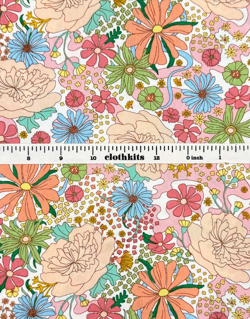 Peach Sorbet Bloom Printed Cotton Poplin Fabric