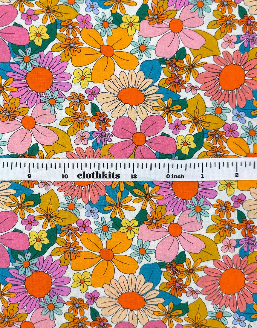 Sunshine Sixties Retro Floral Cotton Print Fabric