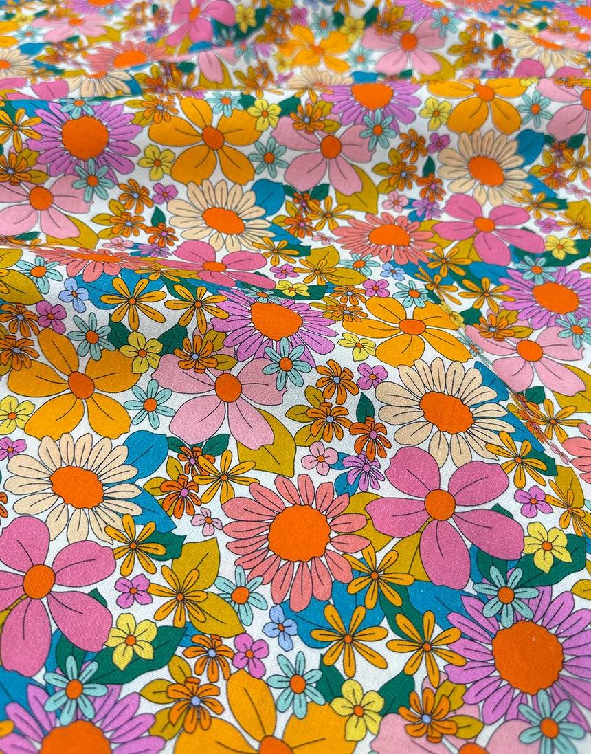 Sunshine Sixties Retro Floral Cotton Print Fabric