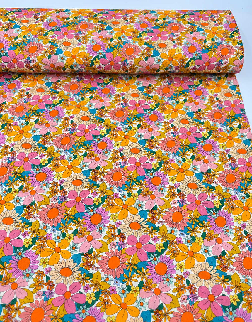 Sunshine Sixties Retro Floral Cotton Print Fabric